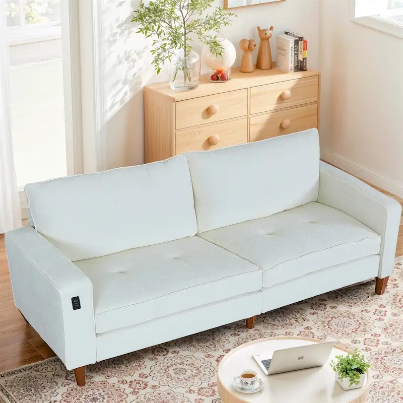 82.6 Inch Modern Living Room Chenille Recliner Sofa, loveseat Sofa,Removable Sofa Cover with USB, Easy to Instal