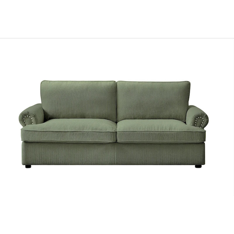 76-Inch Corduroy Sofa Bed with Round Arms and Pull-Out Queen Mattress