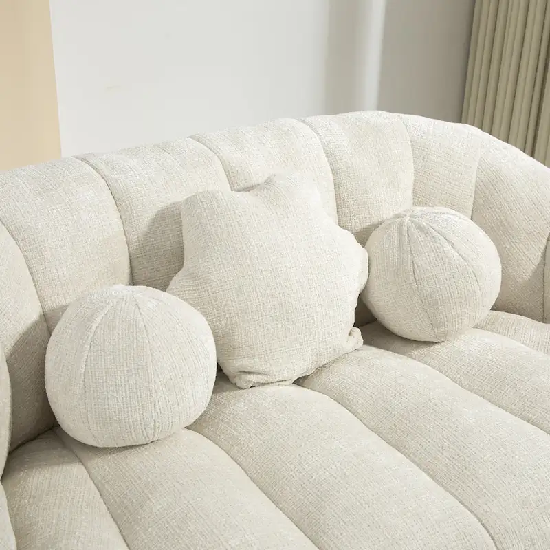 White 63.78 Chenille Lounge Chair with Foam Filling and Pillows