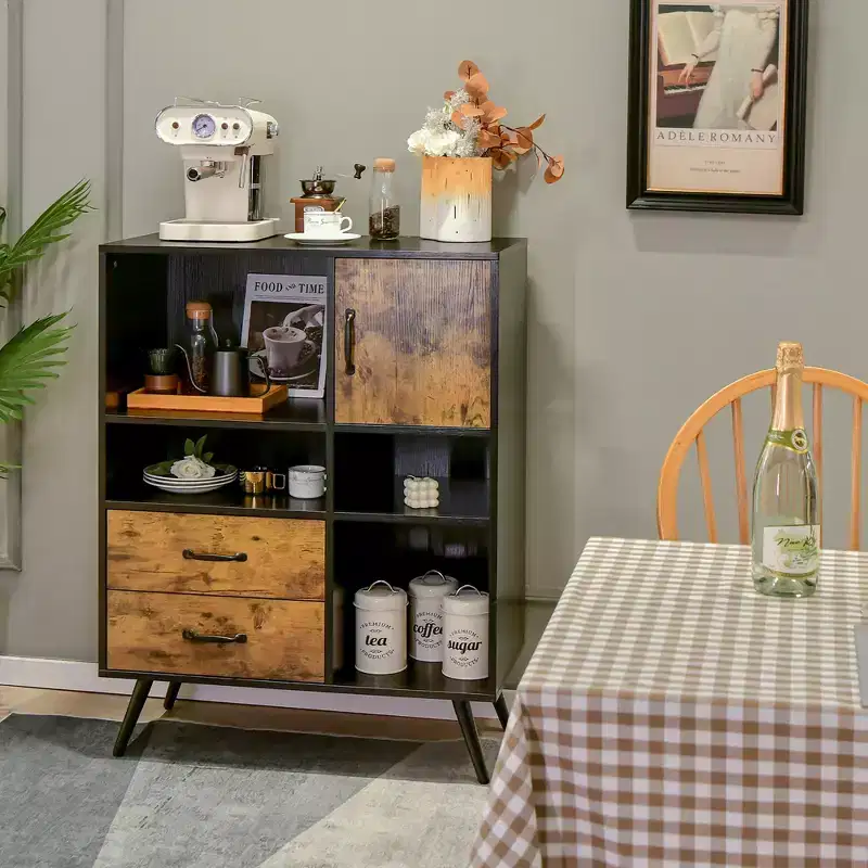Costway Industrial Buffet Sideboard Storage Cabinet Organizer Cupboard with Cubbies Drawers