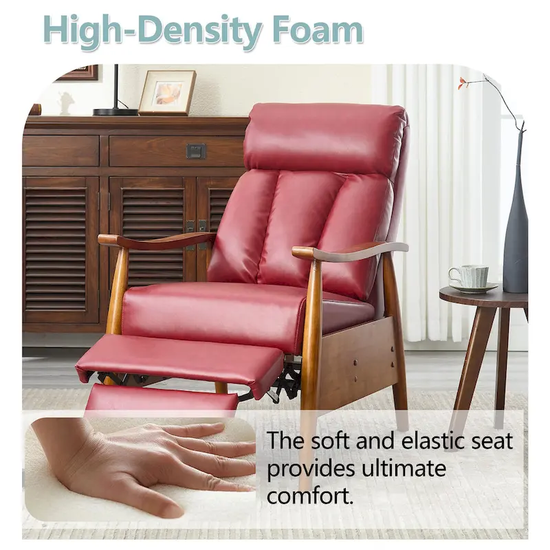 HOMEFUN Linen/Leather/Microsuede Upholstered Wood Frame Adjustable Recliner Lounge Armchair