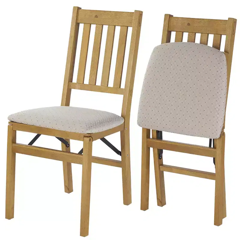 Arts and Craft Wooden Folding Chairs with Padded Seats, Oak, Set of 2
