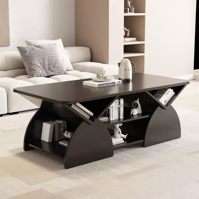 Rectangle Coffee Table, Rounded Rectangular, Open Shelves, Easy Assembly, Sturdy Frame, Modern Geometric Design for Living & Reception Rooms