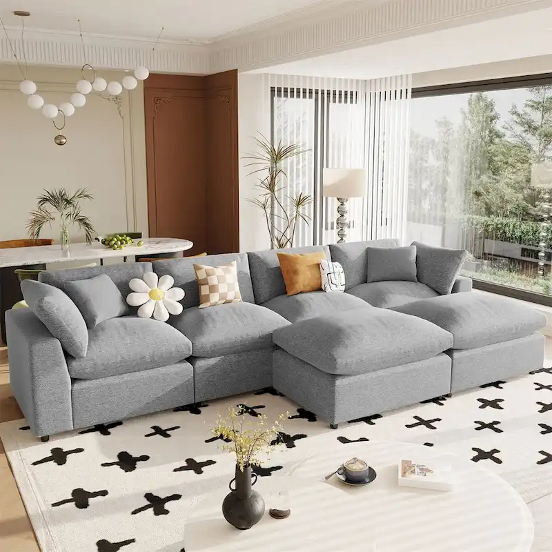 Merax Modern Large U-Shape Sectional Sofa, 2 Large Chaise with Removable Ottomans