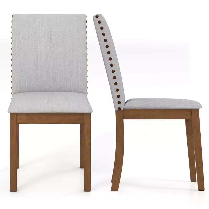 Costway Upholstered Dining Chairs Set of 2/4 with Nailhead Trim Rubber Wood Legs Padded Seat