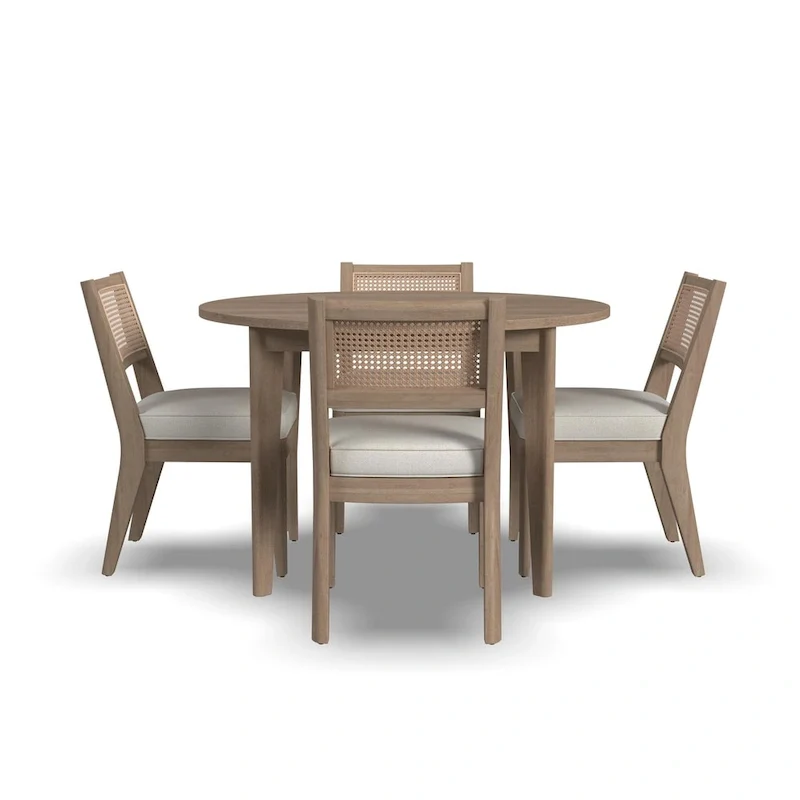 Brentwood 5-Piece Brown Wood Round Table and Cane Back Chair Dining Set - 47 x 30 x 47