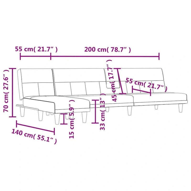 vidaXL L-shaped Sofa Bed Dark Gray 100.4x55.1x27.6 Fabric - 100.4 x 55.1 x 27.6