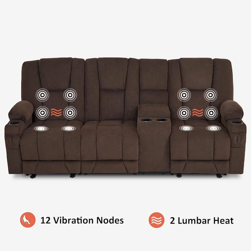 MCombo Electric Power Reclining Sofa with Massage and Lumbar Heat, Fabric 6015/6025/6035/6045