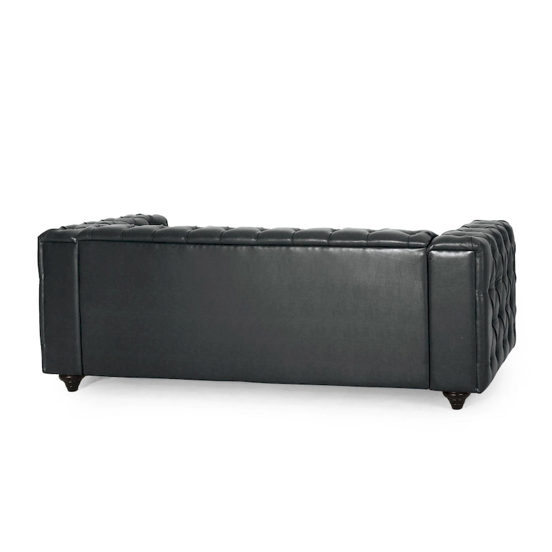 Faux Leather Button Tufted 3-seater Sofa with Wood Legs