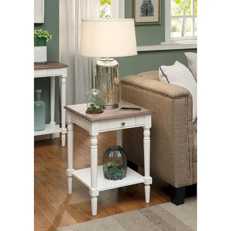 French Country End Table with 1 Drawer & Open Shelf | Multiple Finishes | Side Table