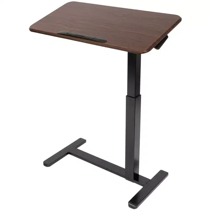 Height Adjustable Overbed Desk and Table with Tilting Tabletop Overbed Medical Table with Wheels Dark Walnut