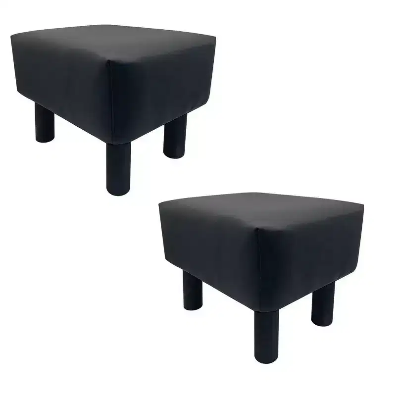 Royal Hampton Ginni Footstool Ottoman Set of 2, Black Faux Leather, Soft Seat, Wood Legs