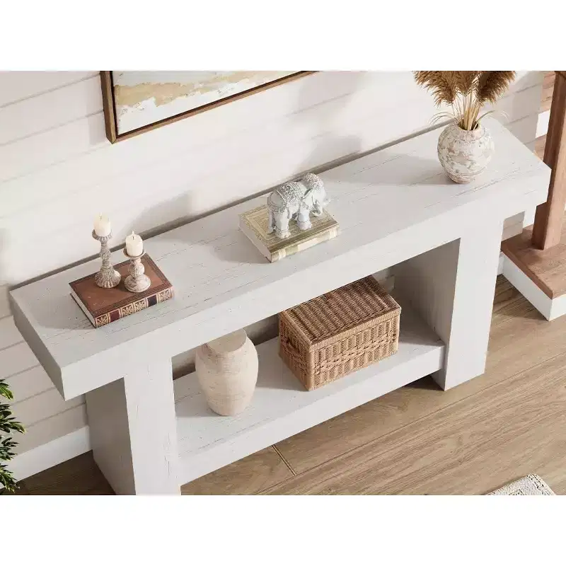 Farmhouse Console Table, 2-Tier Entryway Table with Storage Shelf, Long Sofa Table for Hallway, Living Room, Rustic Accent