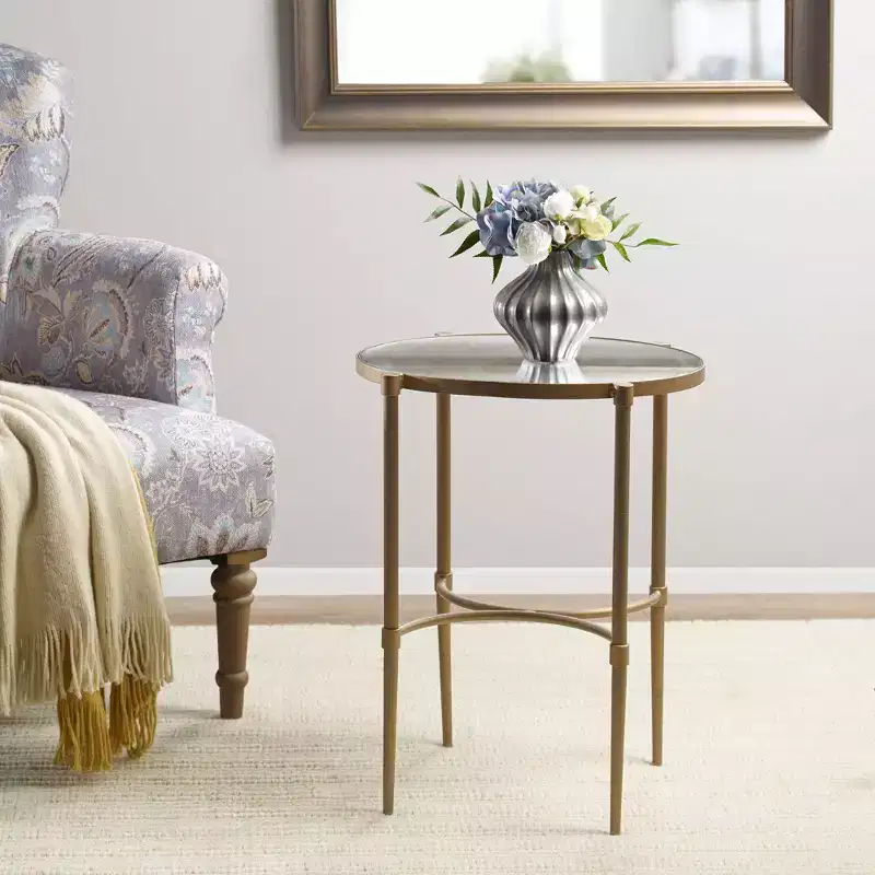Lia Oval Accent Table Antique Bronze - Martha Stewart: Small Mirrored Drink Table, Country Farmhouse Style