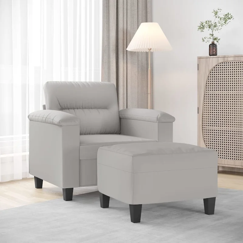 vidaXL Couch Modern Accent Upholstered Chair with Footstool Microfiber Fabric