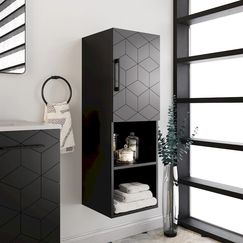 Annecy 15 W x 46 H x 12 D Linen Cabinet in Phantom Black