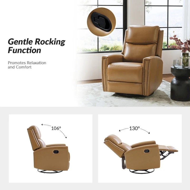 Fiacro 30.31Wide Modern Genuine Leather Wingback Swivel Rocker Recliner with Nailhead Trims, Set of 2