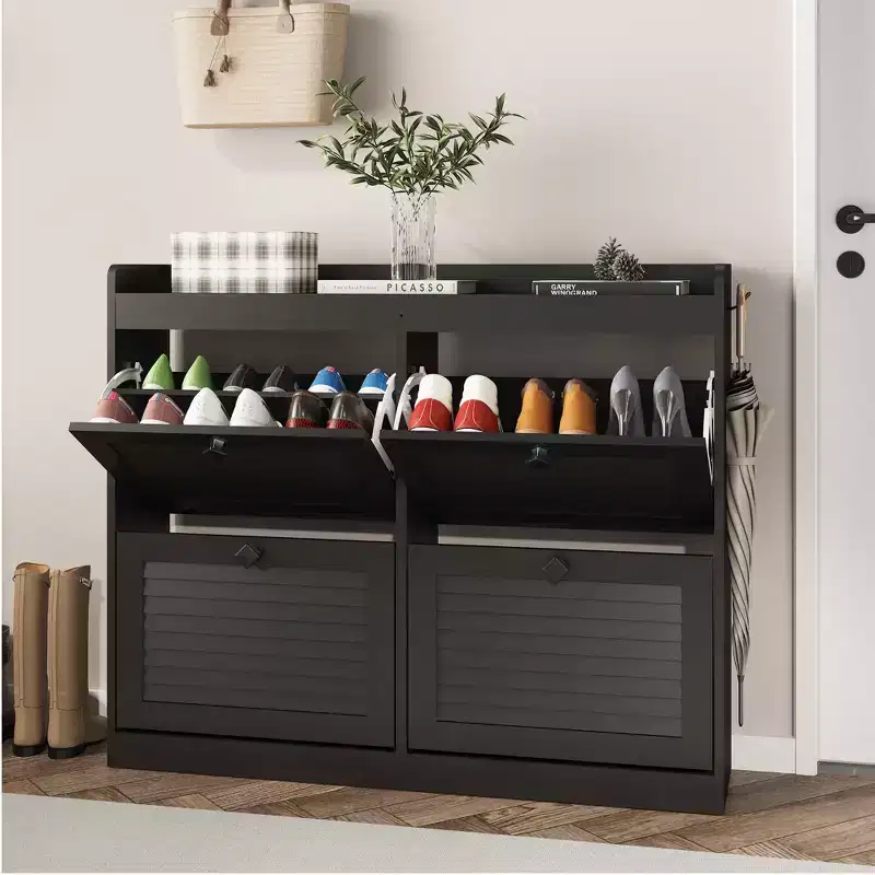 GustoWave Large Shoe Storage Cabinet with 4 Flip Drawers,with Hooks and Storage, Hidden Shoe Organizer for Foyer, Hallway, Living Room