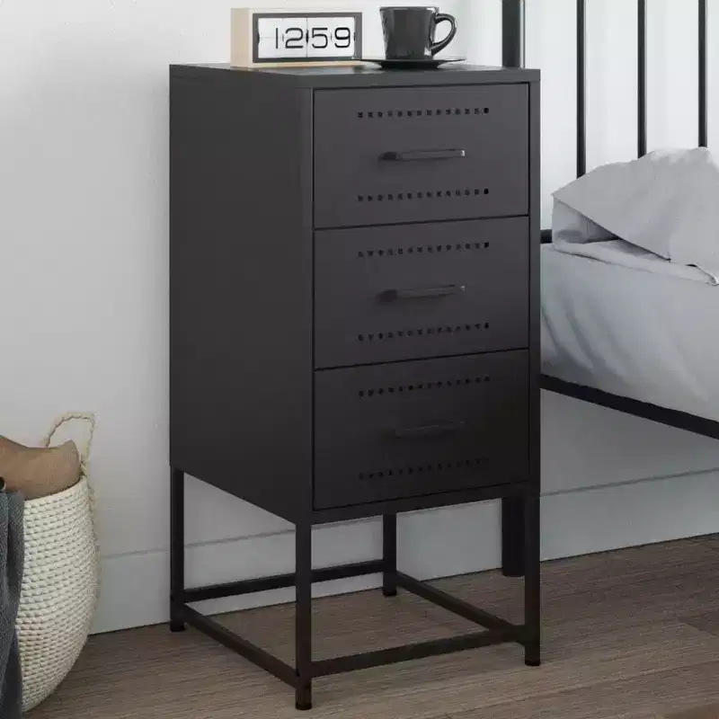 vidaXL Bedside Cabinet Black Steel Medium Bedside Cabinet Rectangular