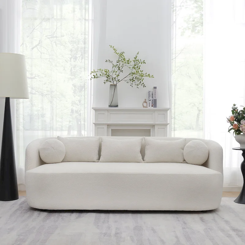 KINWELL Sherpa Boucle Upholstered 3-Seater Sofa Couch, 85 W