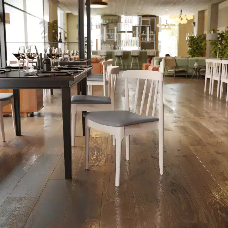 Commercial Grade Solid Wood Dining Chair with Slatted Backrest and Vinyl Seat