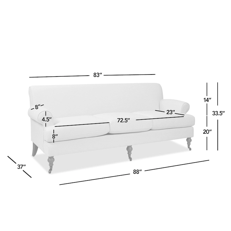 Alana Lawson 88 Inch Living Room Sofa  Three Cushion Couch with Rolled Arms and Tight Back  Minimal Assembly Required