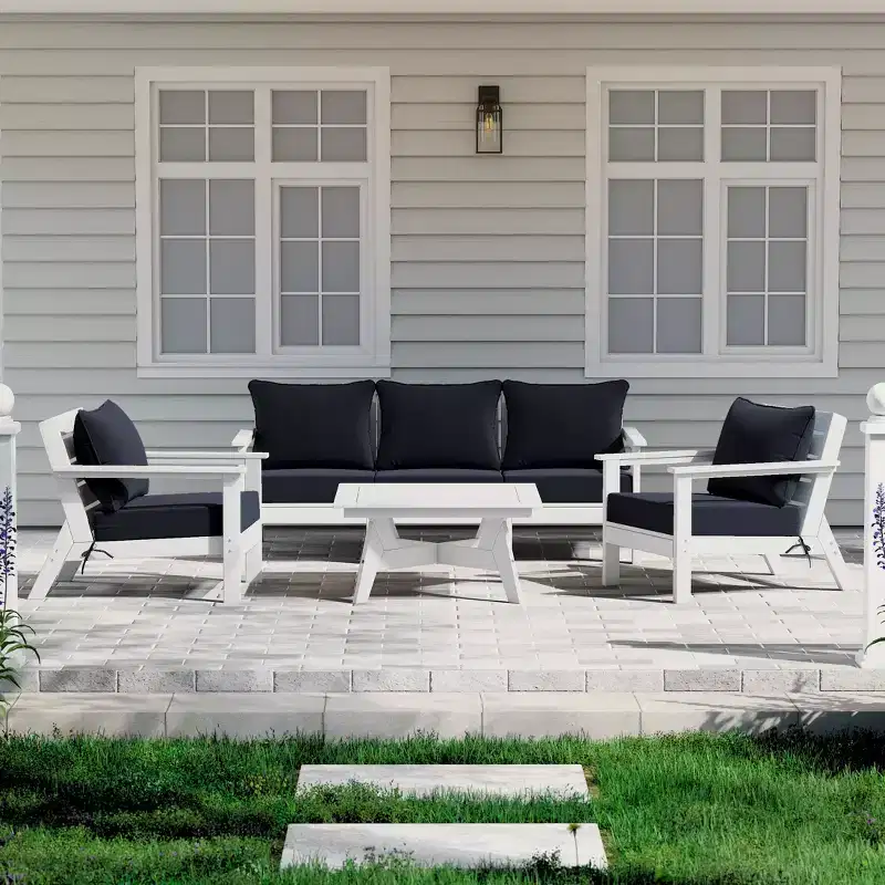 WestinTrends Avalon Outdoor 6-Piece Modular Sectional Patio Furniture Sofa Set, White/Navy Blue