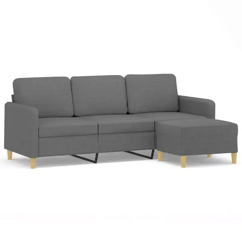 Sofa 3-Seater Couch Sofa Armchair with Footstool for Living Room Fabric - Dark Gray