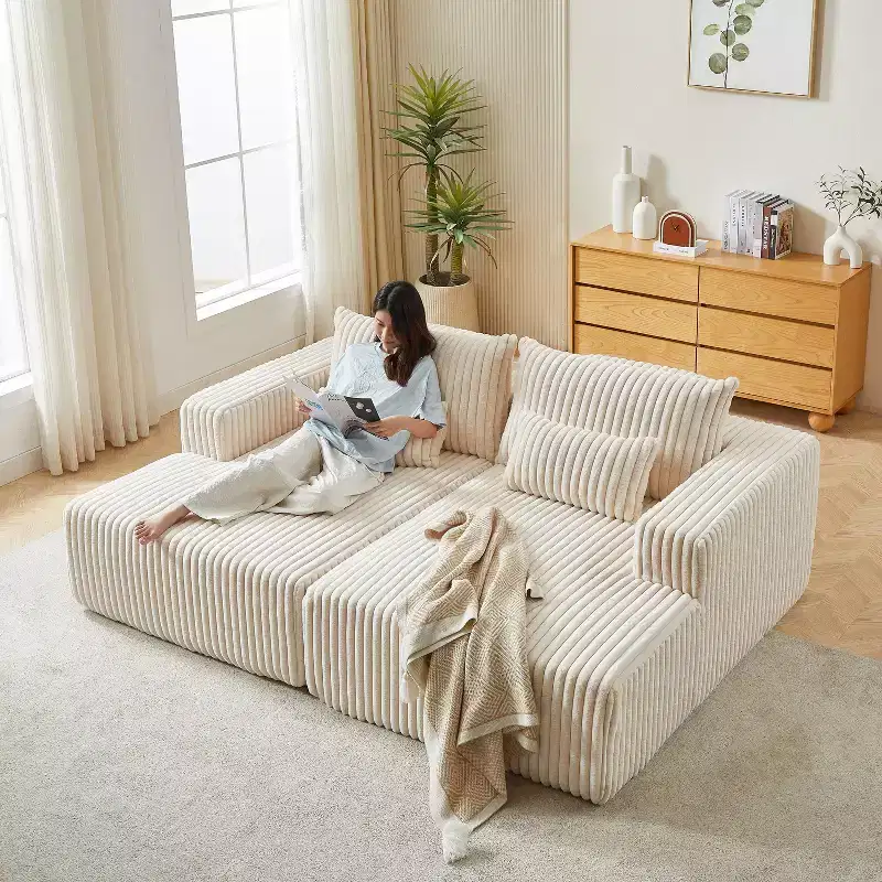 87 Oversized Sectional Lounge Chaise, No Assembly Required, Cloud Plush Loveseat with Reclining Sofa Bed