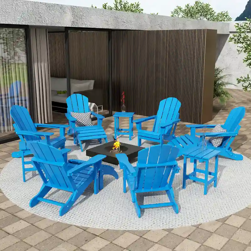 Polytrends Laguna Hdpe All Weather Outdoor Patio Foldable Adirondack Chairs Conversation Set (12-Piece Set)