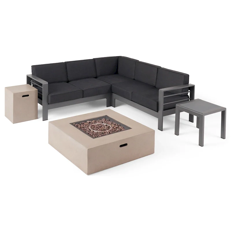 Cape Coral Outdoor Aluminum Chat Set with Fire Pit by Christopher Knight Home