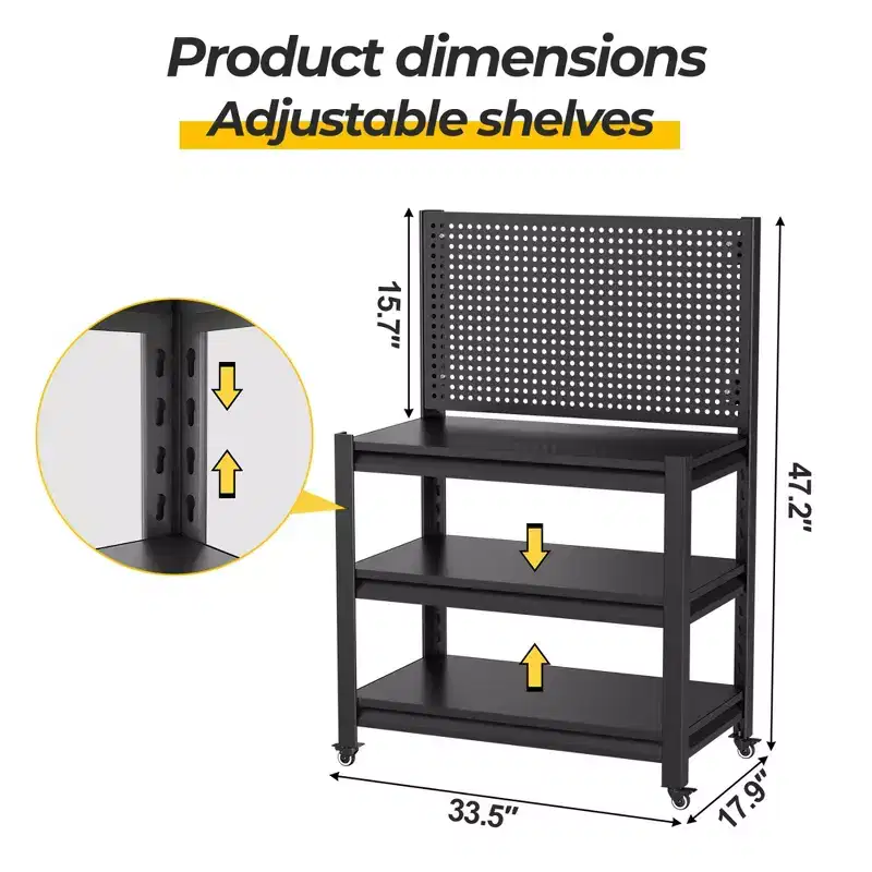 Clihome 47.2H Rolling Work Bench with Pegboard, 1000lbs Capacity