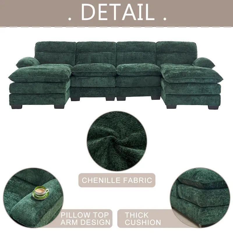 U-shaped profile sofa, including two single seats and two chaise, modular sofa, Chenille sofa