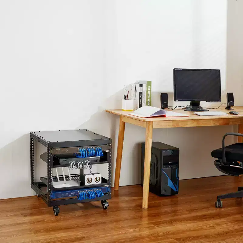 VEVOR 9U Open Frame Server Rack, 23''-40'' Adjustable Depth, Free Standing or Wall Mount Network Server Rack with 360 Casters