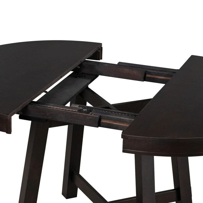 Round Extendable Dining Table with X-Base and Leaf Insert