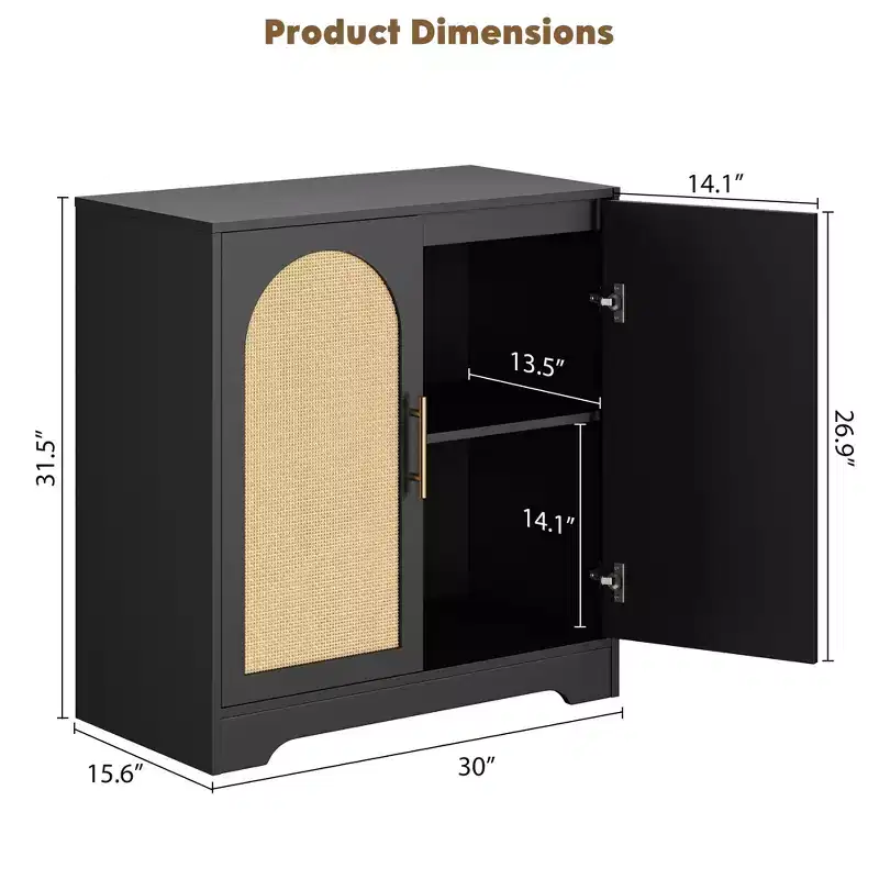 Modern Sideboard Buffet Cabinet with 2 Rattan Doors  Credenza Storage Console Table, Coffee Bar Cabinet for Living Room, Hallway & Entryway