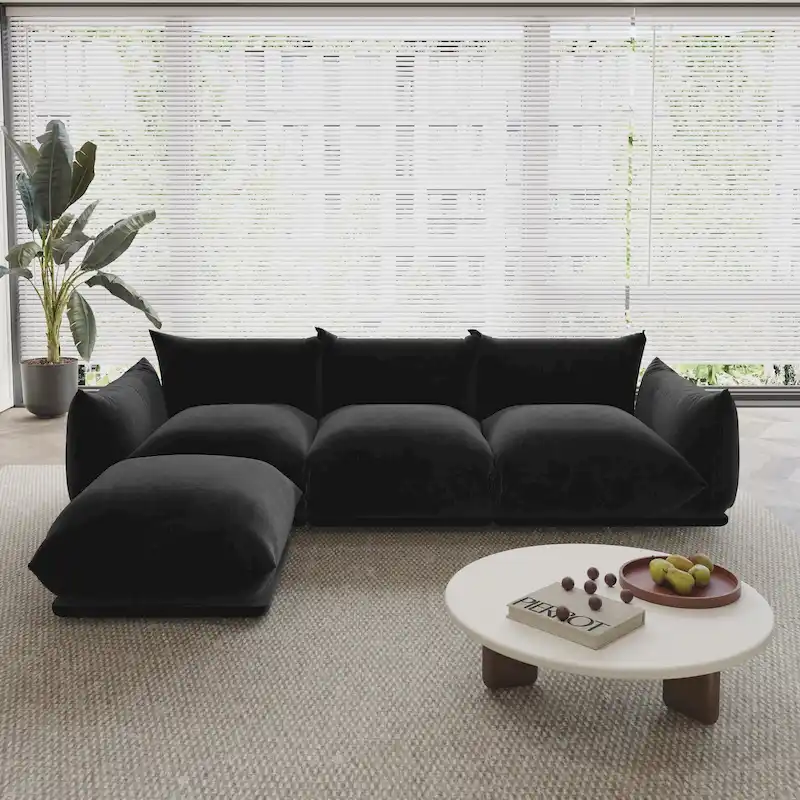 104 L-shape Chenille Modular Sofa Modern Sectional Semi-firm Sofa Couch with Ottoman