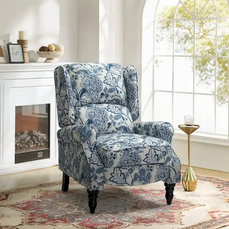 Olympus Upholstered Classic Manual Wingback Recliner with Solid Wood Legs by HULALA HOME