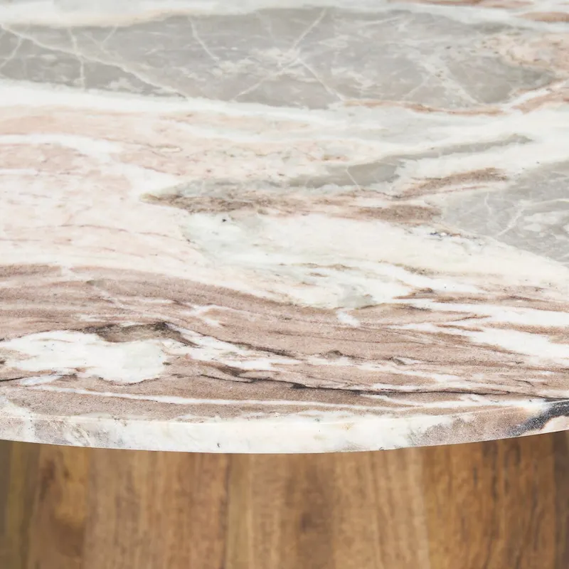 Allyson Round Medium Brown w/ Pink Marble Pedestal Dining Table - 42.0L x 42.0W x 30.0H