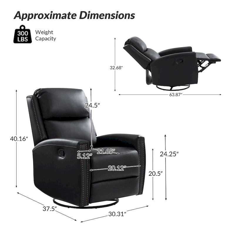 Fiacro 30.31Wide Modern Genuine Leather Wingback Swivel Rocker Recliner with Nailhead Trims, Set of 2