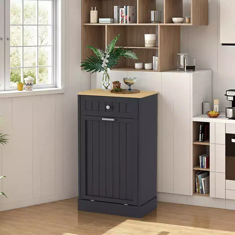 White Tilt-Out Trash Cabinet with Drawer, 10 Gal, 1-Person Household