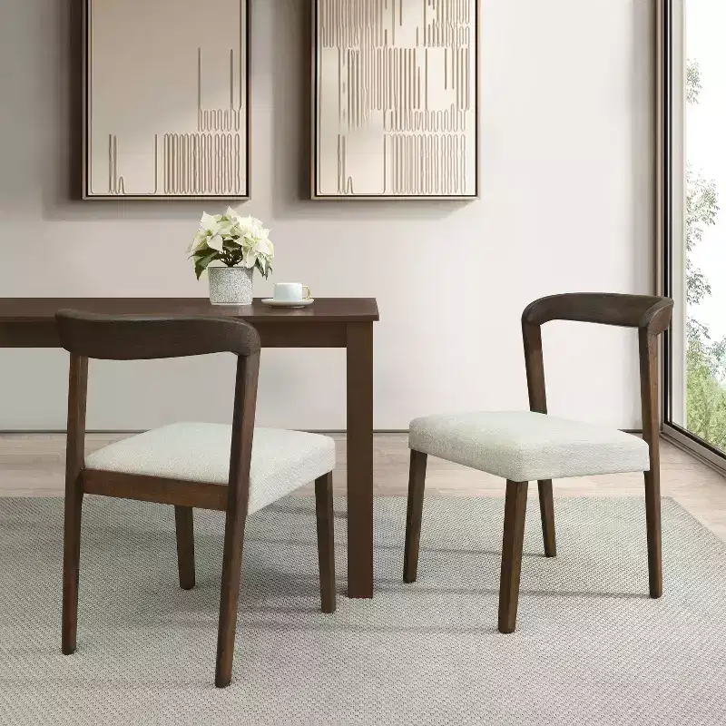 Christopher Knight Home Set of 2 Ashton Contemporary Rubberwood Upholstered Dining Chairs with Curved Open Back Walnut