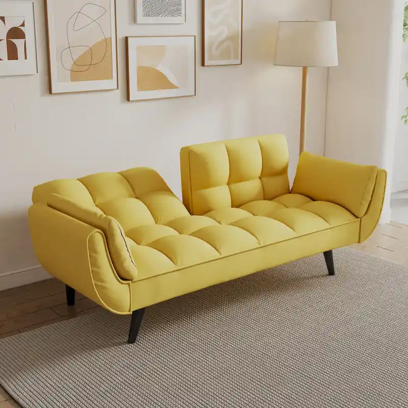 57 Sofa Bed,Polyester Blend Comfy Futon Couch Bed with 2 Square Pillows, Convertible Sleeper Sofa with Adjustable Backrest