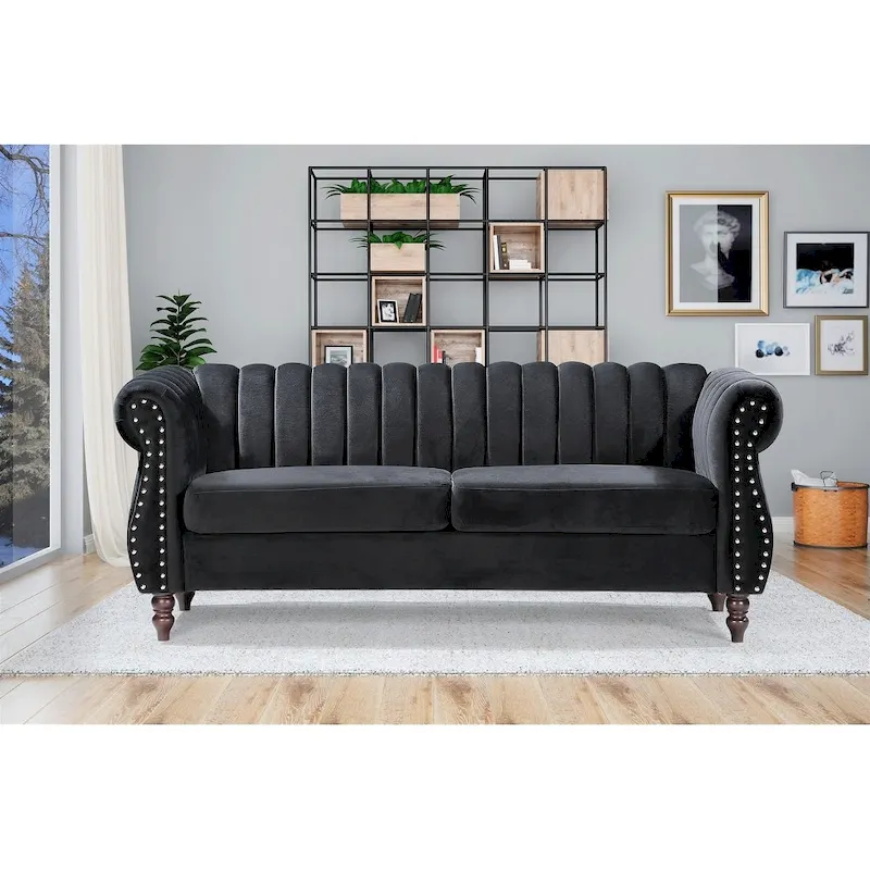 Charlot Velvet Chesterfield Rolled Arm Sofa