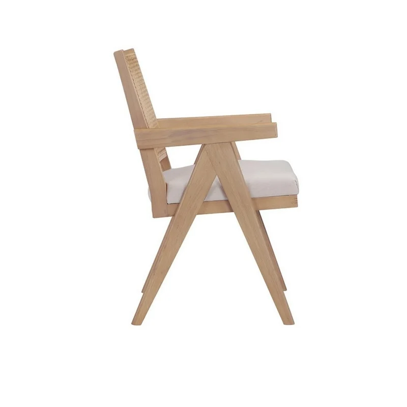 Isha 24 Inch Armchair with Cane Back, Off White Velvet, Brown Wood Frame