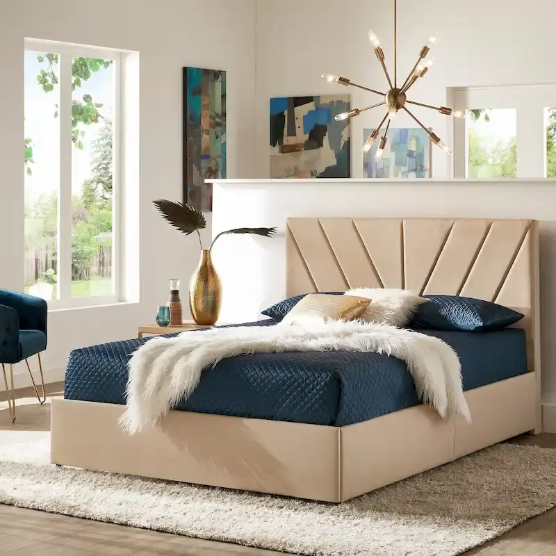 V-Channel Headboard Storage Platform Bed