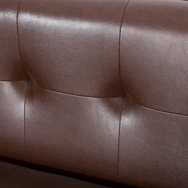 Dark Brown Modern 80.75 Button Tufted 3-Seater Sofa with Wood Legs