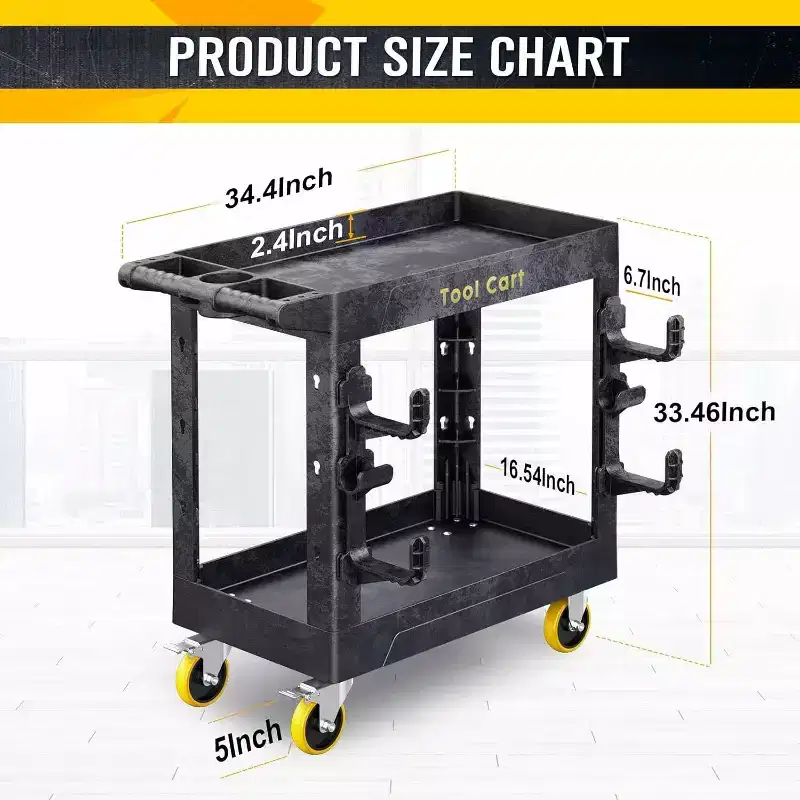 SILVEL Heavy Duty Rolling Utility Cart 2 Shelf 850 lb Capacity with Locking Wheels for Garage Warehouse and Cleaning