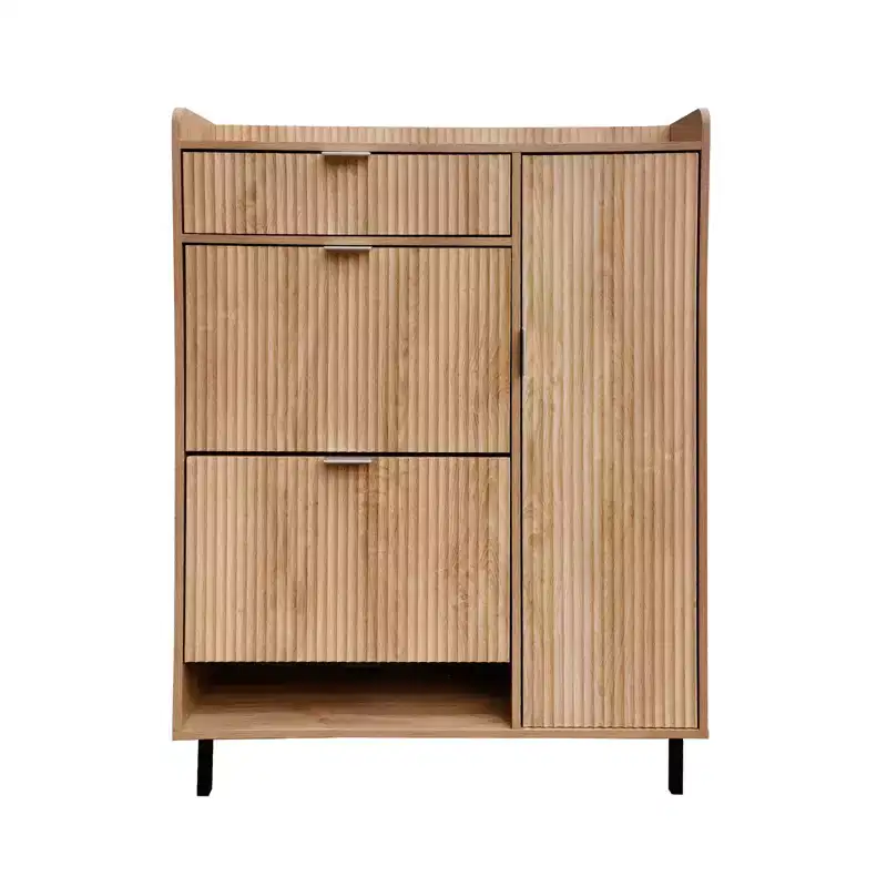 Fluted Shoe Cabinet with 2 Flip Drawers, 1 Drawer, 1 Side Cabinet, Adjustable Shelves for Entryway Living Room,