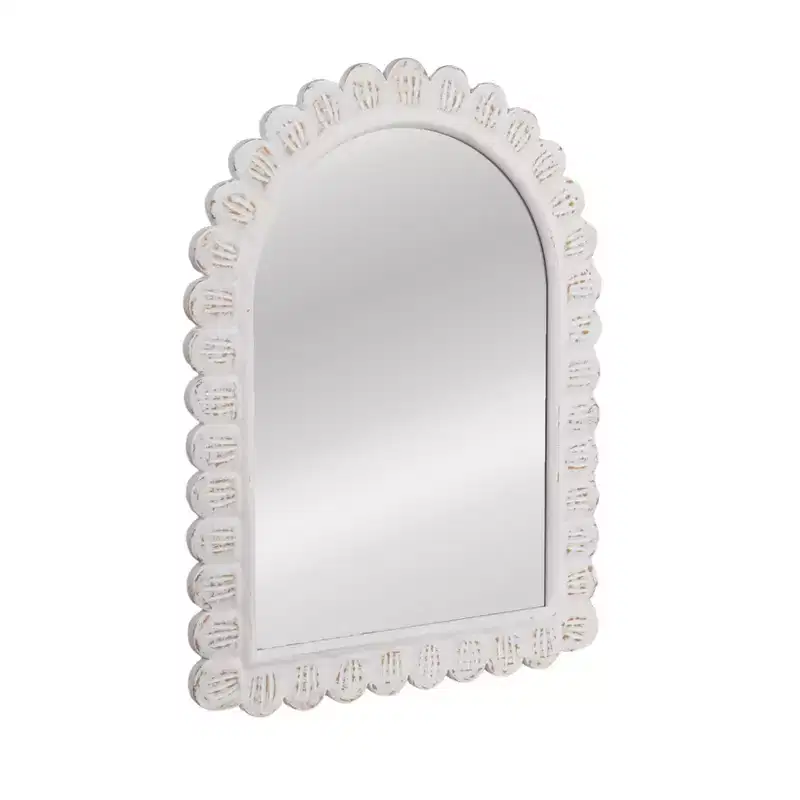 Storied Home Arched Raised Scallop Pattern Wood Wall Mirror, White